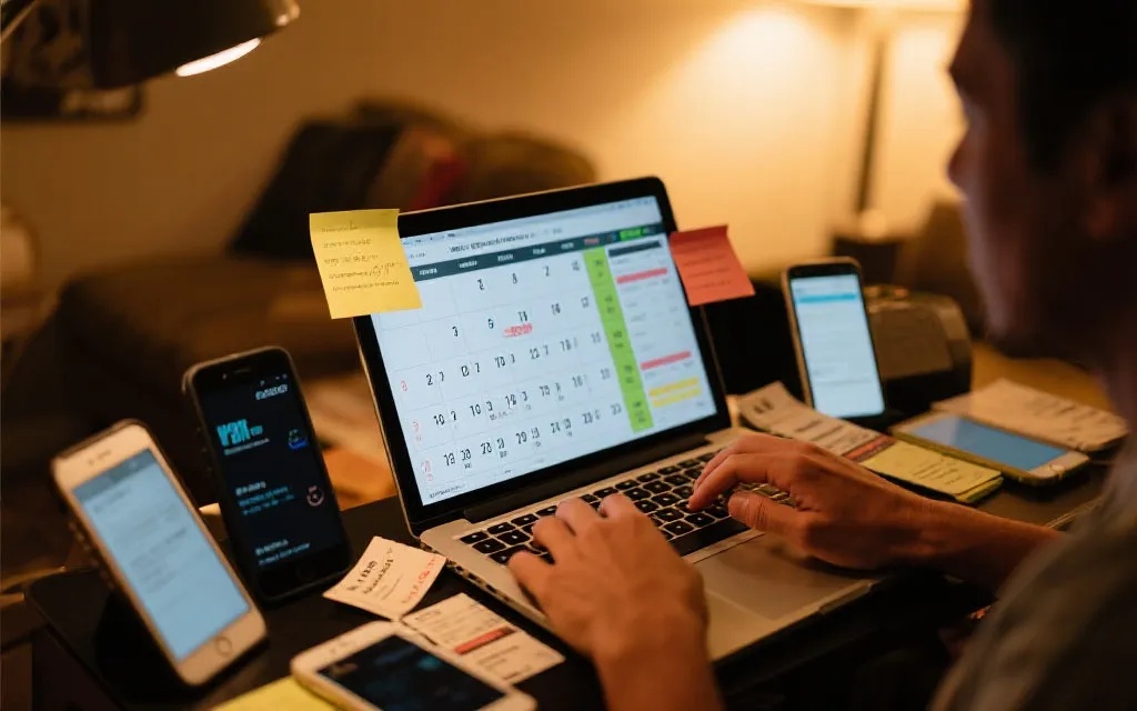 球迷在电脑前规划行程与抢票：多设备与日历提醒